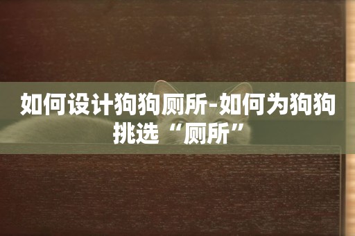 如何設計狗狗廁所-如何為狗狗挑選“廁所”
