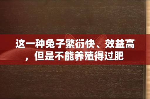 這一種兔子繁衍快、效益高，但是不能養殖得過肥 