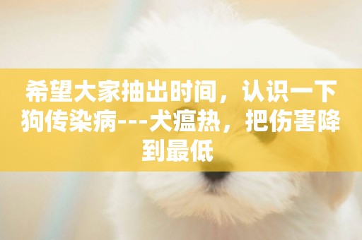 希望大家抽出時間，認識一下狗傳染病---犬瘟熱，把傷害降到最低 